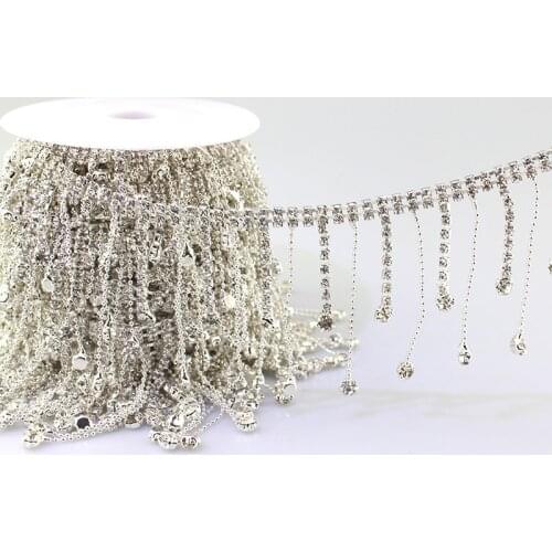 1Yard Shiny Crystal Tassel Style Glass Bead Chain Rhinestone Fringe Trim Sew On Clothing Wedding Boots Garment Bag Pendant Decor