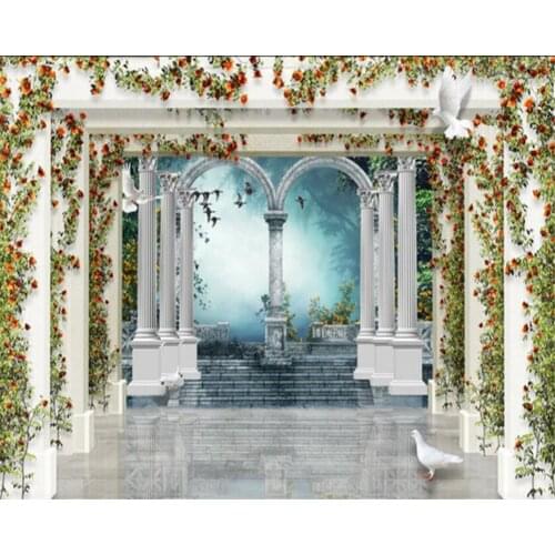 Beibehang Large Photo Wallpaper European Style 3d Roman Columns Garden Rose TV 3D Living Room Background wallpaper for walls 3 d