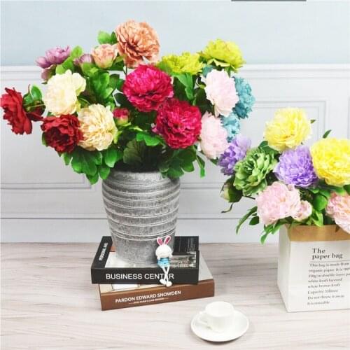 1pc/63cm Artificial Rose Pink Silk Bouquet Peony Artificial Flower 2Big Head 1 Small Bud Bride Wedding Home Christmas Decoration