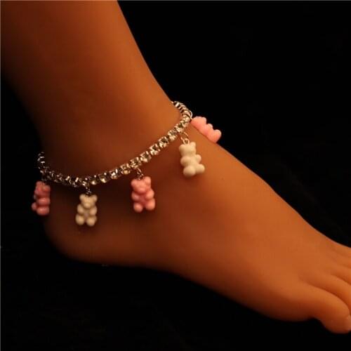 Sexy Fashion Bear Cute anklet Rhinestone Tennis Chain Foot Chain Jewelry for Women Summer Beach Anklet Bear Barefoot Chain