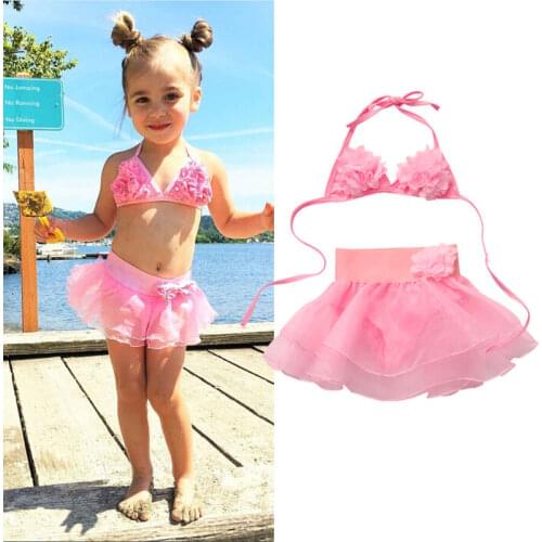 Kids Girl Beachwear Clothes Toddler 3D Floral Swimming Bathing Suit Swimsuit Bikini Set Sweet Girl Swimwear 1-6Years