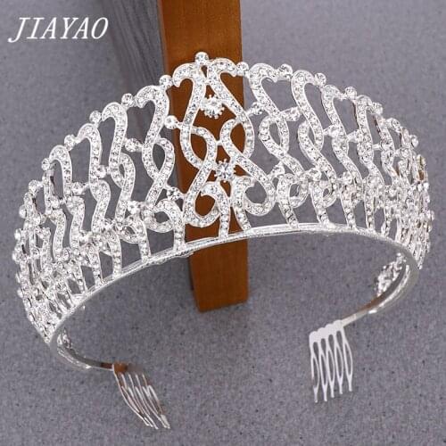 Wedding Bridal Crystal Tiara Crowns Luxurious Silver Color Rhinestone Diadem Hair Accessories Bride Tiaras With Comb Headpiece