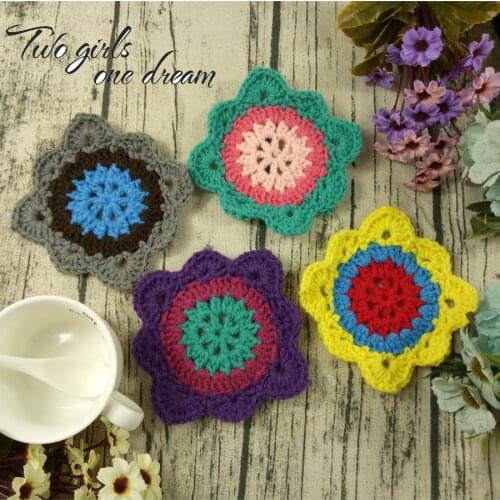 DIY Blended Colors 11cm Square Coaster Hand Crochet Doilies Wedding Event Table Decor Doily Placemat Clothes Accessories 20pcs