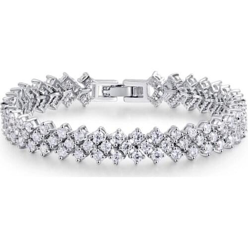 DOKOL Trendy Round Cut AAA+ CZ Bracelets for Brides New Clear Crystal Bangles Silver Color Wedding Jewelry DKB0017