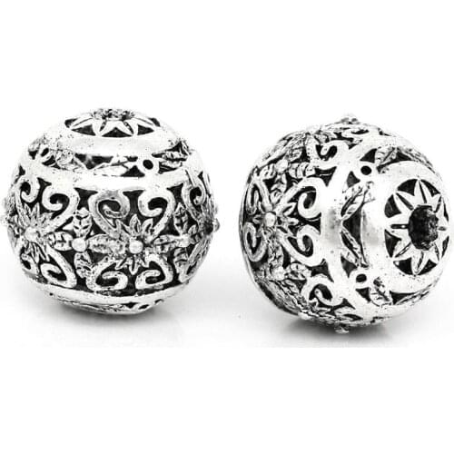 DoreenBeads Copper Spacer Beads Round silver color Pattern Pattern About 11mm(3/8")x 10mm(3/8"),Hole:Approx 1.5mm,1 Piece