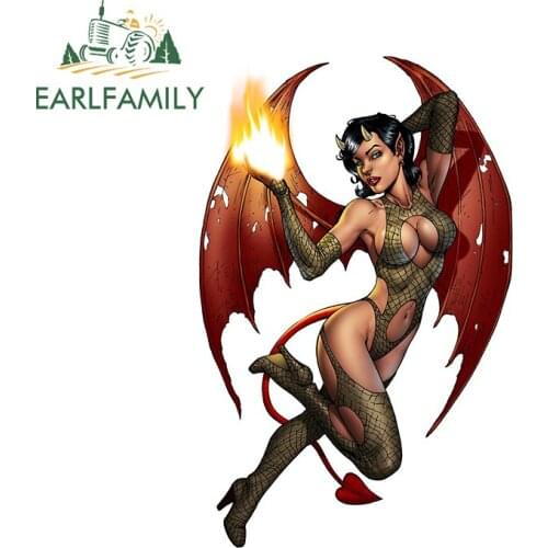 EARLFAMILY 13cm x 8.6cm for Sexy Devil Girl Holding a Flame Decal Surfboard Car Sticker Creative Refrigerator Sunscreen Decor