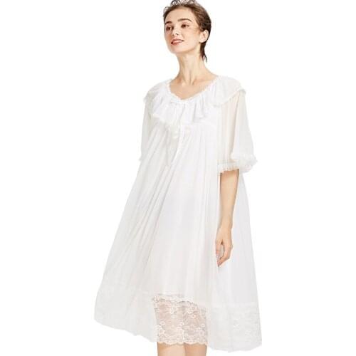 Europe Sexy Five-point Sleeve Gauze Nightgown Plus Size Women Sleepwear Lovely Princess Lace Dress Double-decker Night Gown