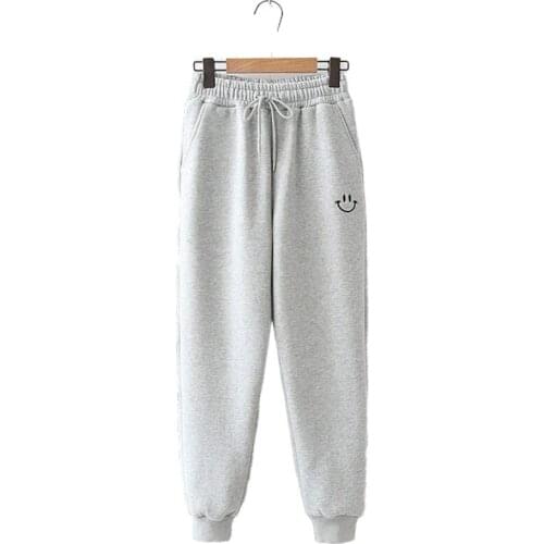 Fleece Pants Korean Style Smiley Face Embroidery Plus Velvet Thick Warm Beam Foot Guard Pant Women Casual Trousers 2011777