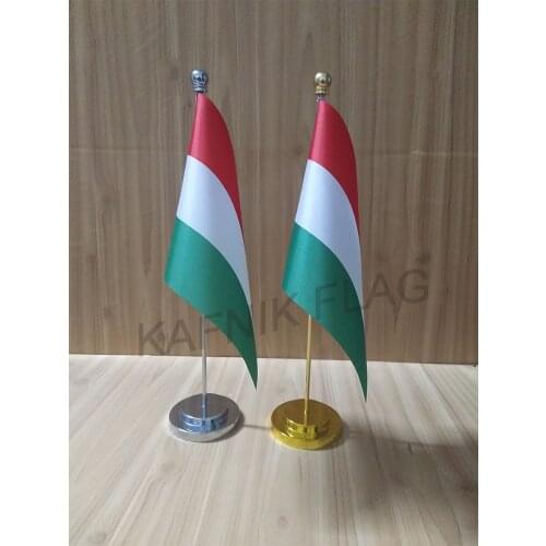 KAFNIK,Hungary Office table desk flag with gold or silver metal flagpole base 14*21cm country flag free shipping