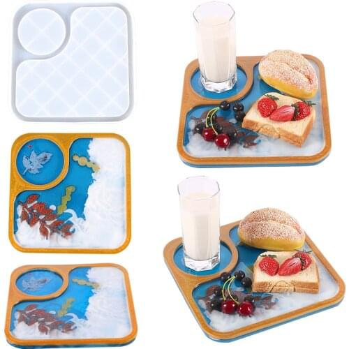 Square Breakfast Plate Silicone Epoxy Resin Mold DIY Rolling Tray Afternoon Tea Tray Coaster Craft Casting Home Table Decoration