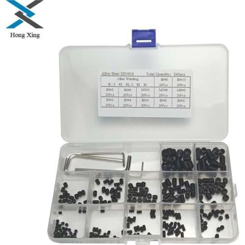 M3/M4/M5/M6/M8 Black Socket Hex Thread Iron PCB Assortment Grub Screws Bolt Assortment kit Cup Point Fastener Wrench