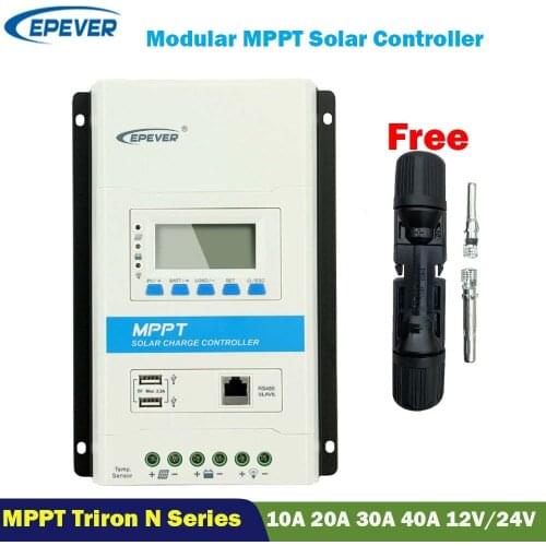 EPever 40A 30A 20A 10A Modular MPPT Solar Charge Controller 12V24VDC Max.100V PV input LCD Display Panel Regulator Controller