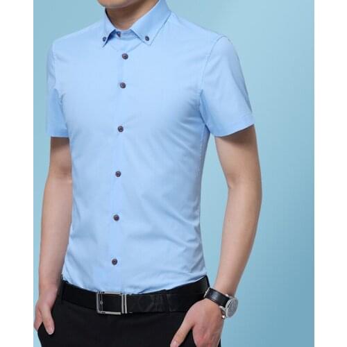 MenS Solid Color Business Casual Short-Sleeved Shirt Korean Classic Fashion All-Match Middle-Aged Slim Shirt Male Brand Tops