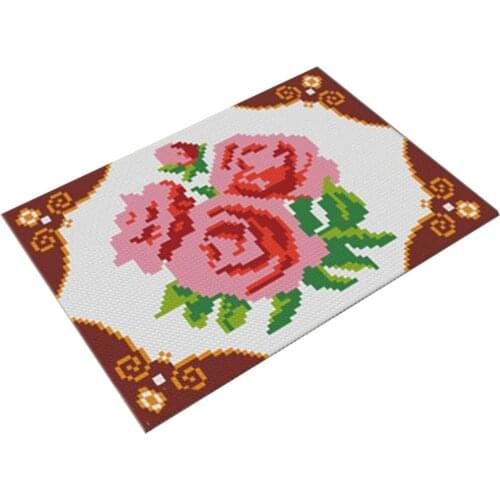Latch Hook Rug Kits - Big Flowers - Carpet Making - Latch Hook Cushion Cover Rug Making DIY with Printed Canvas Pattern