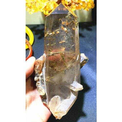 Natural stone, green tourmaline, energy specimen, quartz crystal, reiki energy wand specimen