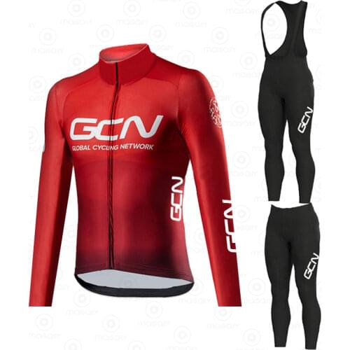 2021 New Red GCN Team Autumn Long Sleeve Cycling Jersey Set Ropa Ciclismo Men New Bicycle Clothing MTB Bike Jersey Uniform