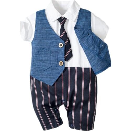 Newborn Boy Tie Clothes Romper Wholesale and Retail Striped Overalls for Baby Clothes Gentleman Jumpsuit 3 6 9 12 18 24 Months
