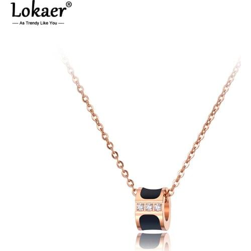 Lokaer Trendy Black Shell Choker Necklaces For Women Girl Rose Gold Titanium Stainless Steel Female Chain Pendant Jewelry N19129