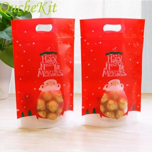 10/20pcs Christmas Gift Packaging Bag For Apple Cookie Candy Biscuit Zipper Self Sealing Plastic Bag Stand Up Zip Lock Poly Bag