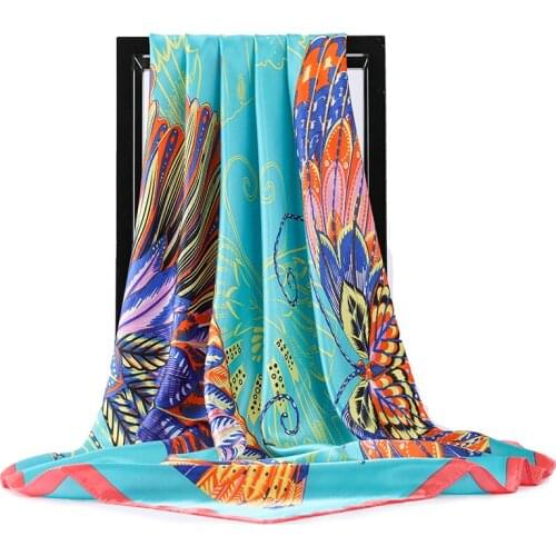Luxury Silk Satin Head Scarf For Women Fashion Kerchief Print Hair Scarfs 90cm Square Headband Neck Scarves For Ladies Dropship