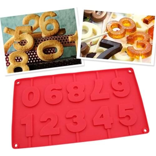 0-9 Numbers Silicone Mold 3D Handmade Digital Lollipop Mould Birthday Cake Decoration DIY Chocolate Lollipop Silicone Mold Tools