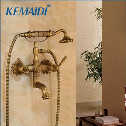KEMAIDI Bathroom Double Handle Shower Faucets Bathtub Shower Faucets set Antique Brass Wall Mounted Shower Head Hand Shower