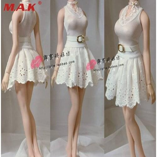 In Stock 1/6 Scale Female White Skirt Sexy Customize Princess Tutu Skirt Tight Pettiskirt For Large Bust Figure Body