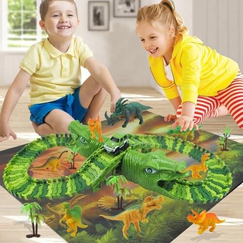 Dinosaur Railway Toy Car Track Racing Track Toy Set Educational Bend Flexible DIY Assemble Race Track Car Toys For Children Boys