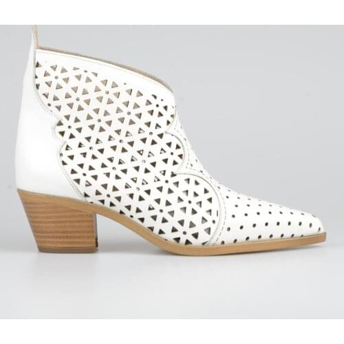 FootCourt- White Summer Cowboy Boots for Women Genuine Leather Women Boots Pointed Toe Western Summer Boots New Season Handcraft