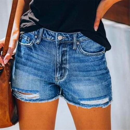 Blue Straight Sexy Hole Denim Shorts Women 2021 New Summer Ripped Streetwear Jeans Shorts Lady Cotton Casual Short Jeans