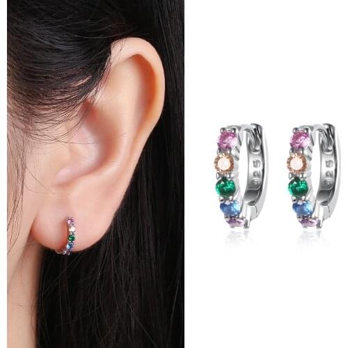 Multicolor Zircon S925 Sterling Silver Earring Gold Color Small Circle Hoop Earrings For Women Birthday Jewelry Gift