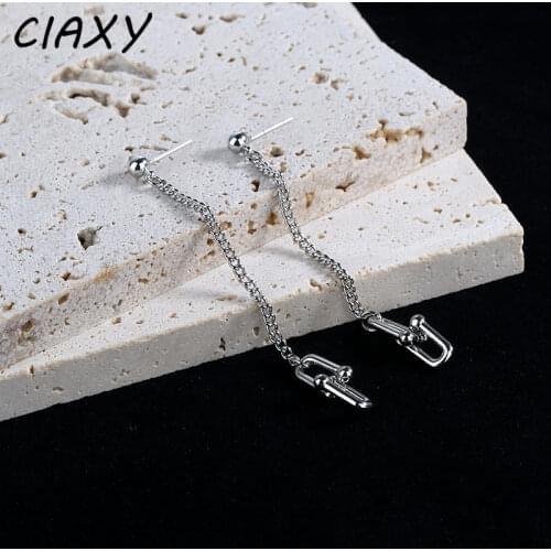 CIAXY 925 Sterling Silver Horseshoe Buckle Earrings Female Elegant Long Tassel Ear Chain Earring French Retro Jewelry