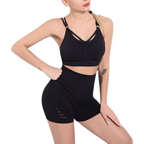 Women Seamless yoga set Fitness Sports Suits GYM Cloth Yoga sleeveless Bras High Waist Running Leggings Workout Short Pants