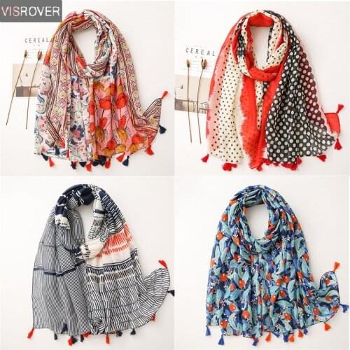 VISROVER 2021 New Winter Scarf For WomanFlower Printing Viscose Fashion Multi Flower Wraps Shawls Hijab With Tassel Wholesale