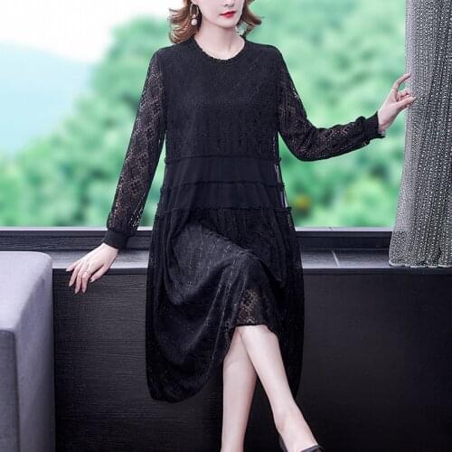 Spring Autumn Black Lace Embroidery Sexy Vintage Dress 2021 Elegant Bodycon Party Vestidos Women Casual 5XL Floral Midi Vestidos
