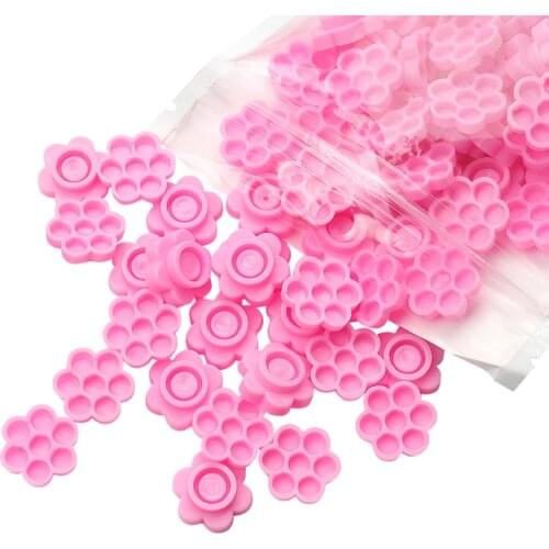100pcs/set Glue Auxiliary Tool for Grafting Eyelashes Flower-Shaped Pink Glue Cup
