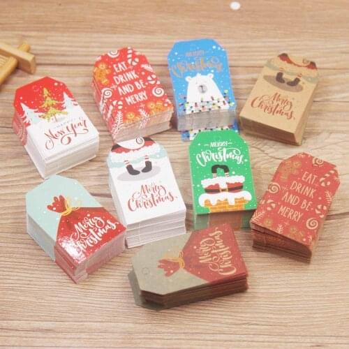 100PCS Christmas Style Kraft /white Paper Tags Handmade DIY rat drink and be merry cute Hang Tag Gift Wrapping Supplies Labels
