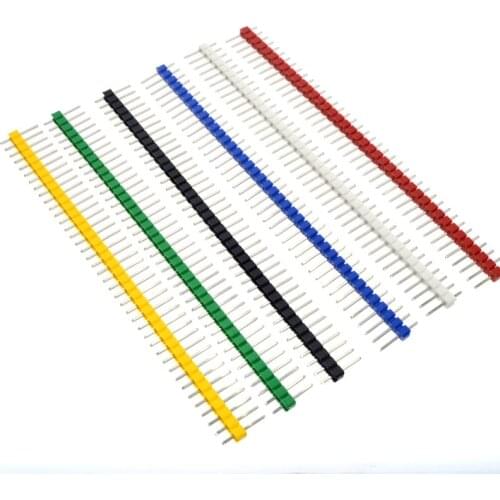 12 pcs/lote 2.54mm Preto +Branco + Vermelho + Amarelo +black+ azul Unica Linha Masculina 1X40 1*40 Pin Header Tira ROHS CGKCH090
