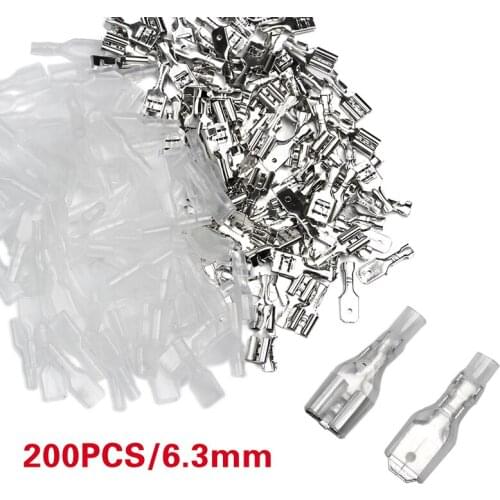 200Pcs 6.3mm Insulated Electrical Wire Crimp Terminal Spade Connector Insulating Sleeve Assortment Set