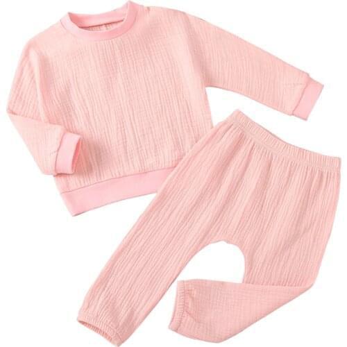 2021 Infant Spring Suit Baby Cotton Linen Outfit Set Boys Girls Clothes Solid Long Sleeve Tops+ Pants 2Pcs for Kids Outfits Sets