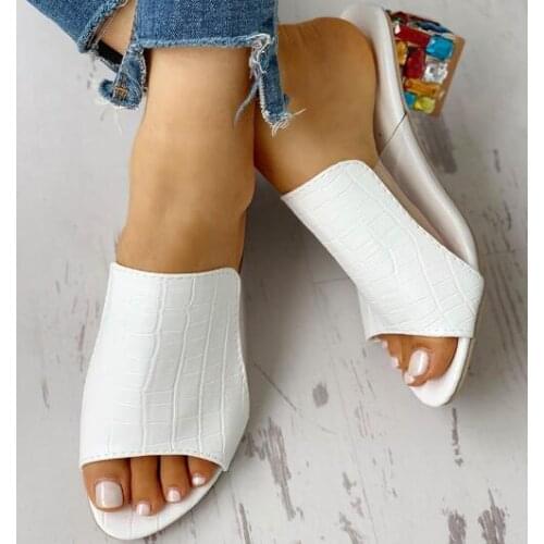 2021 Woman Sandals Shoes Slippers 2020 Summer Style Wedges Pumps High Heels Slip on Bling Fashion Gladiator Shoes Women Pumps