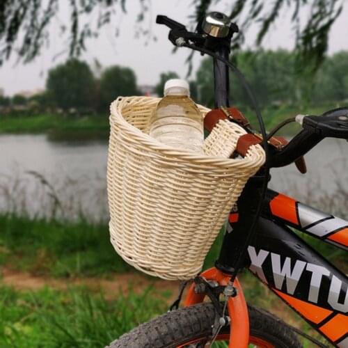 21*16*16cm Kids Bike Basket Women Student Waterproof Bicycle Front Handlebar Basket Natural Rattan Weaving Bicycle Storage Tools