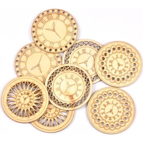 4pcs mix Round Clock Natural wooden Scrapbooking Carft for Home decor diy accessories Handmade handcraft 78mm