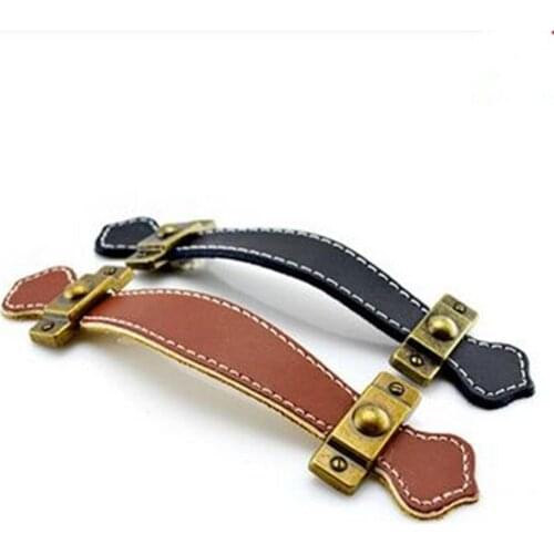 96mm 128mm safety genuine leather furniture handles bronze BAG ZONE pulls brown black drawer cabinet leather handle knob 5"