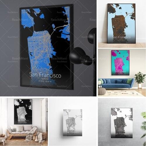 Affiche imprimée de carte de ville de San Francisco / État de la Floride / différentes tailles et modèles de conception