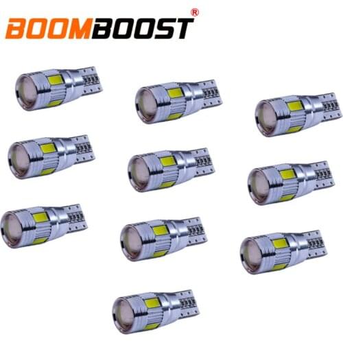Car accessory 10 pcs T103W 6 SMD 5630 LED Width Indication Light License Plate Bulbs with Projector Lens