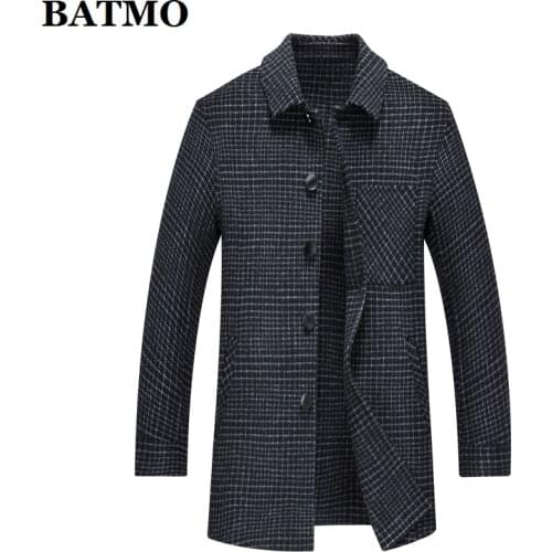 BATMO 2021 new arrival autumn wool mens coat,male trench coat,plaid jackets ,A01