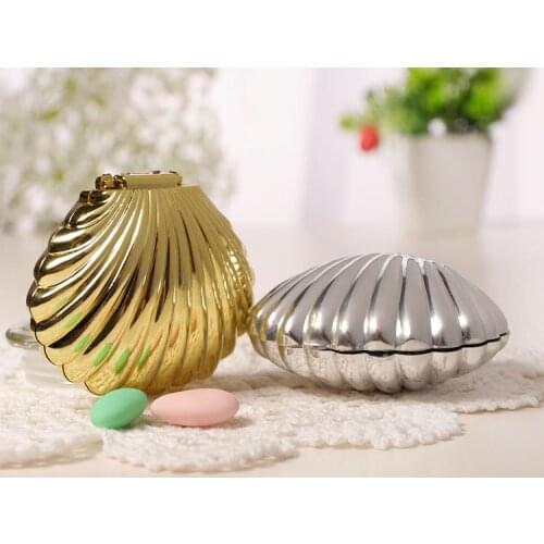 Free Shipping 10 X Gold/Silver Shell Shaped Candy Box Wedding Gift Box Kids Birthday Party Baby Shower Deco Supply