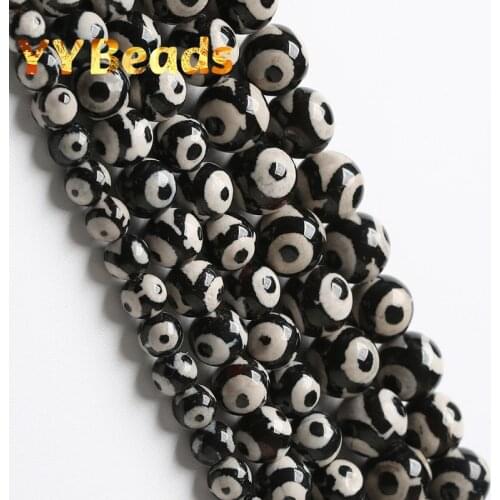 Natural Evil Eye Black Dzi Agates Tibetan Beads Spacer Charms Beads For Jewelry Making DIY Bracelet Necklaces 15" 6 8 10 12mm