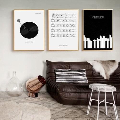 Black And White Piano Record Music Note Posters And Prints Wall Art Prints Poster Pictures Nordic Home Decoration Paintings